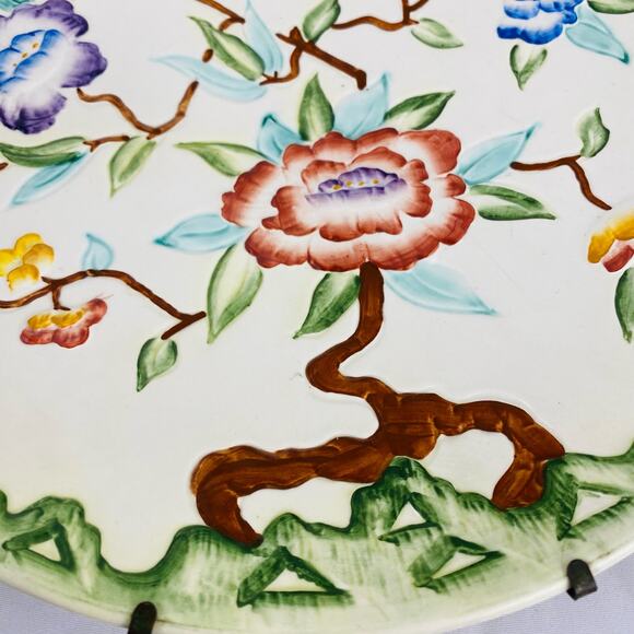 Vintage H. J. Wood chinese Rose Hand-painted Plate Wall‎ Hanging - Picture 4 of 6